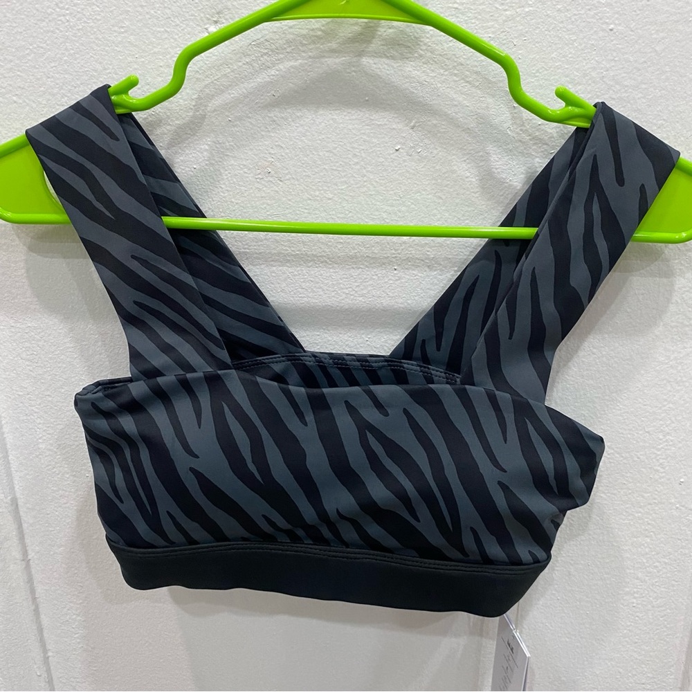 ALL FENIX Charcoal Tiger Bandeau Sports Bra NWT size XS